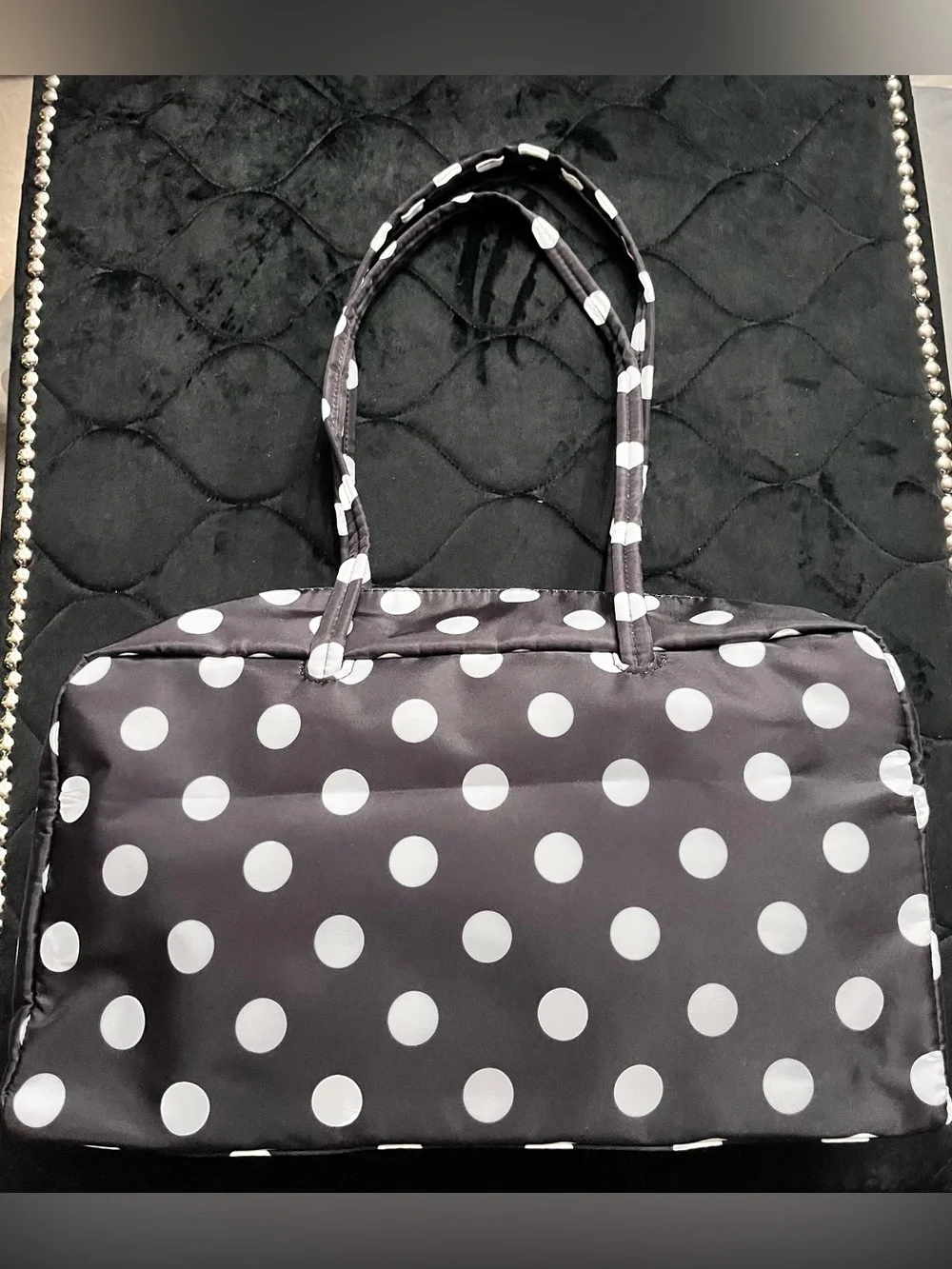 Nylon Polka Dots Bowler Bag/Shoulder Bag- FREE Bag Charm With Purchase
